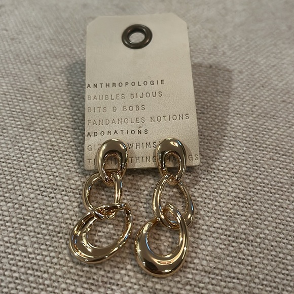 Anthropologie Triple Link Gold Drop Earrings/NWT - Picture 4 of 7